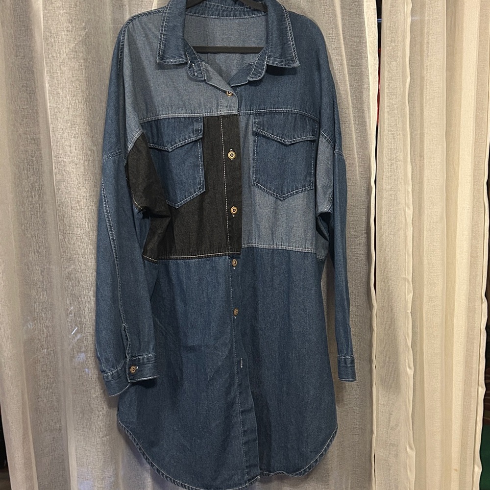 Shein Denim Color-Block Shirt Dress Sz 2XL NWOT Streetwear - Picture 2 of 16